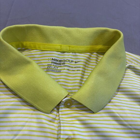 Nike Polo Shirt Mens 2XL White Green Striped Dri Fit Short Sleeve Performance - Picture 4 of 7
